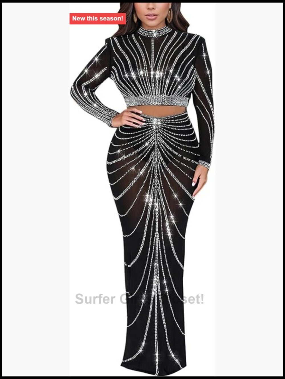 Sheer Mesh Rhinestone Maxi Dress Sparkly Prom Evening Gown Bodycon